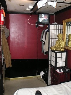The rear of the room.