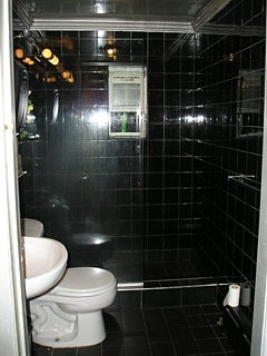 Notice the fogged-up shower partition.